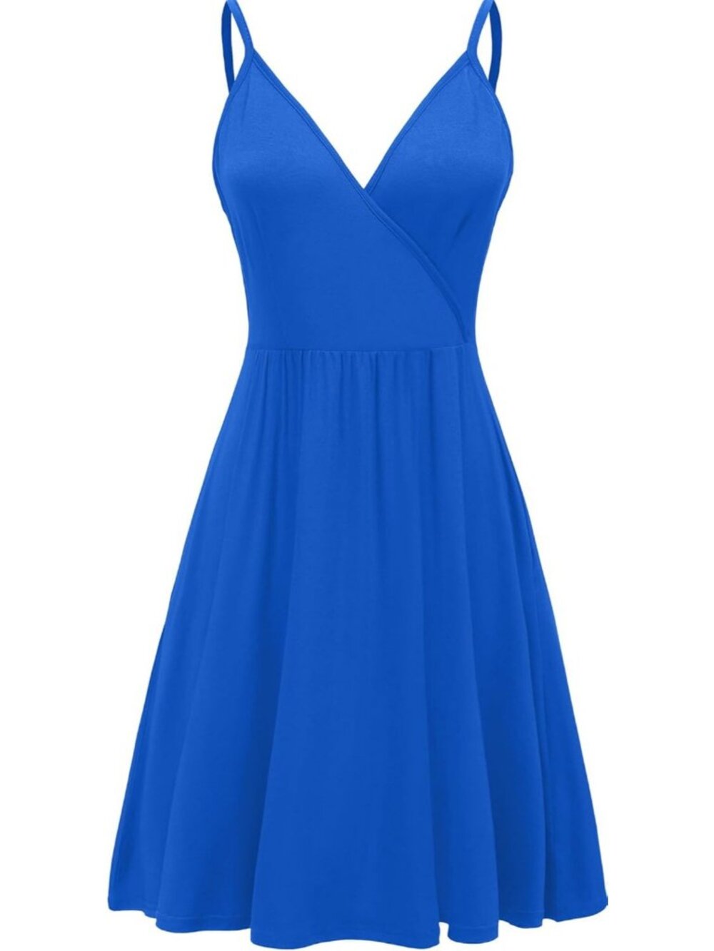 Women's Royal Blue Neck Spaghetti Strap Sundress Casual Beach Mini Dress - Picture 3 of 5